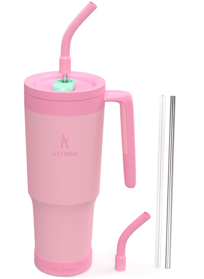 KRYMSO 1200ml Stainless Steel Tumbler with Handle, Straw Lid, Silicon Base, Vacuum Insulated, Leak-Proof, Reusable Travel Mug for Coffee, Smoothie, Water, Iced Drinks - Image 1